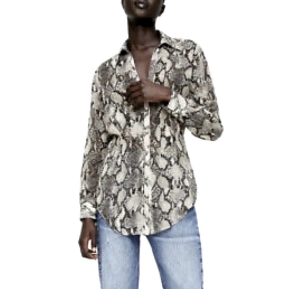 Zara Snakeskin print sheer shirt NWOT  XL